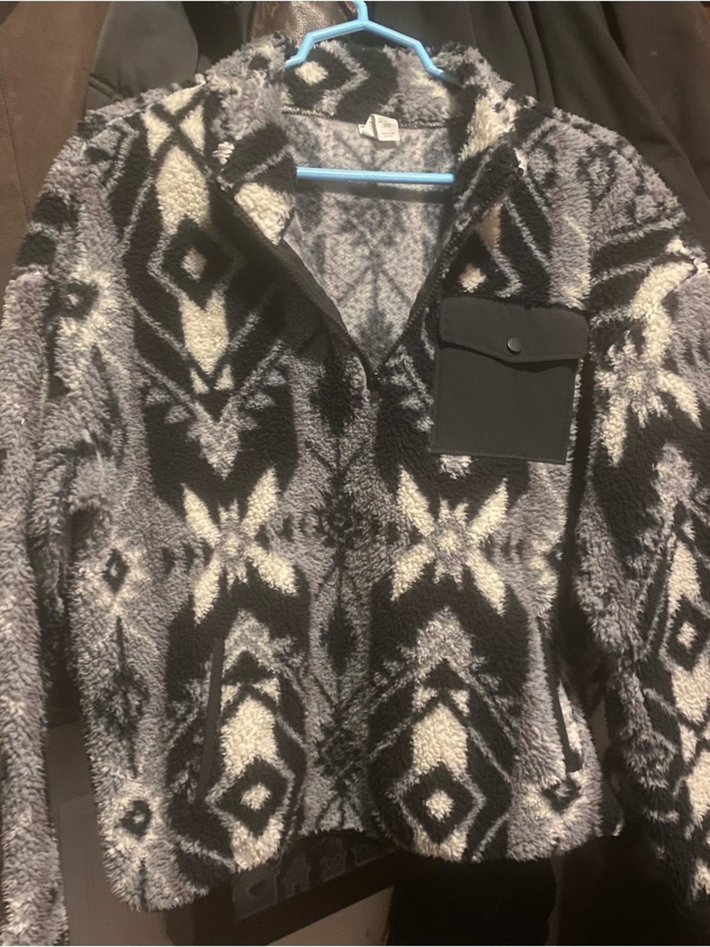 Marika Black and Gray Plush Fleece Jacket
